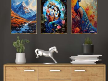 Set of Three Wall Paintings for Wall Dacoration Golden Framed Wall Paintings for Living Room & Bedroom Wall Art for Home Decoration & Office Wall Décor (24x18 inch CH-GD3-1)