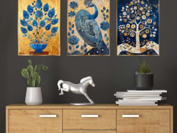 Set of Three Wall Paintings for Wall Dacoration Golden Framed Wall Paintings for Living Room & Bedroom Wall Art for Home Decoration & Office Wall Décor (18x12 inch CH-GD3-14)