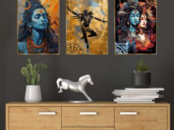 Set of Three Wall Paintings for Wall Dacoration Golden Framed Wall Paintings for Living Room & Bedroom Wall Art for Home Decoration & Office Wall Décor (18x12 inch CH-GD3-2)