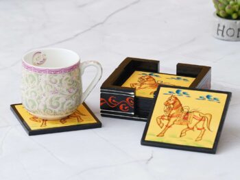 Wooden horse hand painted tea coaster