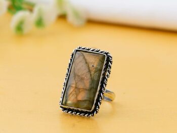 Arts Crystal Products Natural Labradorite Ring Set for Women,Vintage Joint Knuckle Stackable Rings Oval Gemstone Ring