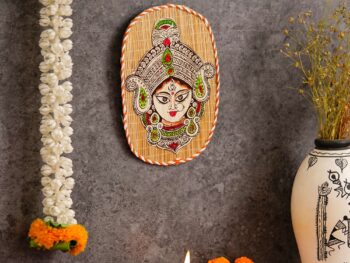 Oval Shaped Design Bamboo Hand Crafted Wall Hangings Durga Ji  For Home Decor | Bamboo Art For Wall Decor