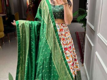 Women's Tussar Silk Patola Print Lehenga Choli Dupatta Set