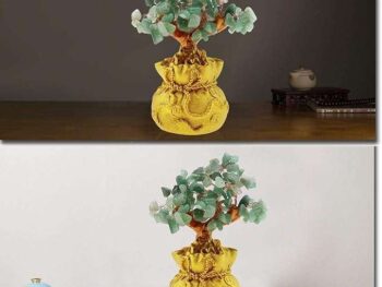 Crystal Tree Decor Natural Crystal Money Tree Ornament with Base for Good Luck, Wealth& Prosperity- Home Office Decor Spiritual Gift (Green)