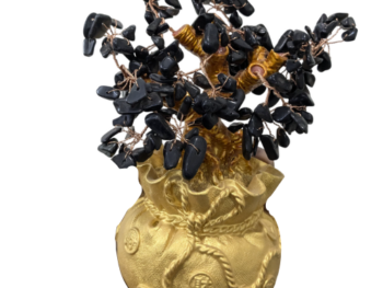 Crystal Tree Decor Natural Crystal Money Tree Ornament with Base for Good Luck, Wealth& Prosperity- Home Office Decor Spiritual Gift (Black)