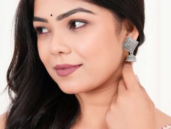 Women Traditional Silver AZ838-OXidised Jhumka Set | German Silver Chand Baliyan & Jhumkas Earrings for Women | Birthday & Anniversary Gift -AZ838-OX-ER50