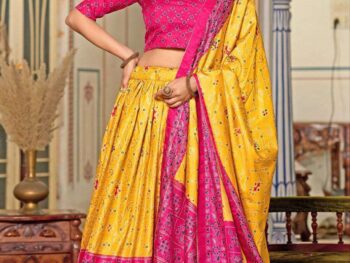 Women's Tussar Silk Patola Print Lehenga Choli Dupatta Set