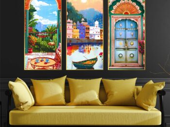 Set of Three large Wall Paintings for Wall Dacoration Golden Framed Wall Paintings for Living Room & Bedroom Wall Art for Home Decoration & Office Wall Décor (14x11 inch CH-LGD3-2)