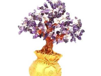 Crystal Tree Decor Natural Crystal Money Tree Ornament with Base for Good Luck, Wealth& Prosperity- Home Office Decor Spiritual Gift (Violet)