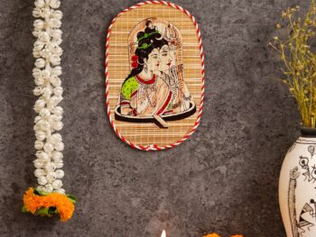 Oval Shaped Design Bamboo Hand Crafted Wall Hangings Of Shiv Sakti For Home Decor