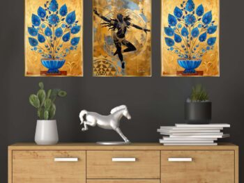 Set of Three Wall Paintings for Wall Dacoration Golden Framed Wall Paintings for Living Room & Bedroom Wall Art for Home Decoration & Office Wall Décor (18x12 inch CH-GD3-10)