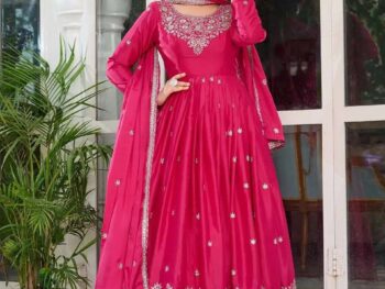 Women's American Silk Sequence Embroidery Long Anarkali Kurti Gown With Dupatta