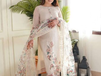 Women's Lilan Cotton Floral Printed Straight Pakistani Kurti with Pant and Dupattta