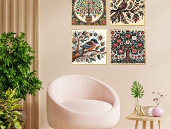 Set of Four Wall Paintings for Wall Dacoration Golden Framed Wall Paintings for Living Room & Bedroom Wall Art for Home Decoration & Office Wall Décor (13x10 inch CH-GD4-7)