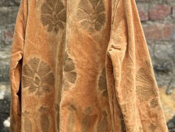 Womens Gold Velvet Embroidered Jacket with Floral Design