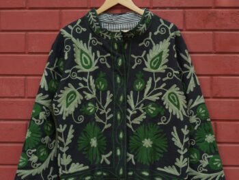 Womens Black Velvet Embroidered Jacket with Floral Design