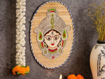 Oval Shaped Design Bamboo Hand Crafted Wall Hangings Of Durga Maa For Home Decor | Bamboo Art For Wall Decor
