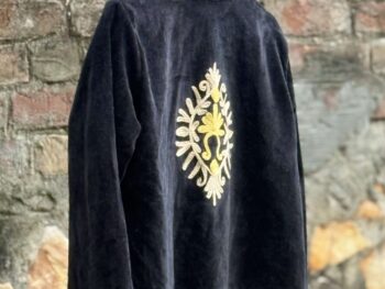 Womens Black Velvet Embroidered Jacket with Floral Design