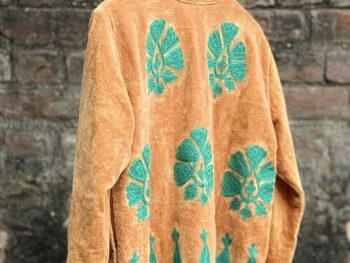 Womens Rust Velvet Embroidered Jacket with Floral Design