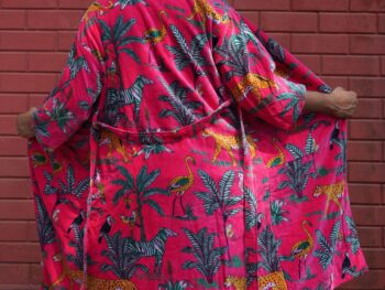 Womens Pink Velvet Embroidered Jacket with Floral Design