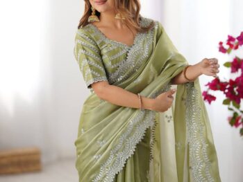 Women's Elegant Regal Purple Georgette Saree with Intricate Silver Thread & Sequin Embroidery – Complete with Embellished Blouse Piece for Festive & Party Wear