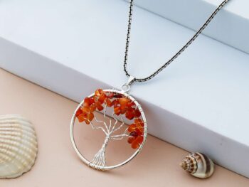 Carnelian Pendant Tree of Life Crystal Stone Pendant Locket with Metal Chain for  Healing Crystal Healing Gemstone Size 35-40 mm Carnelian