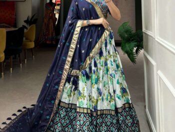 Women's Luxurious Tussar Silk Lehenga Choli with Intricate Prints & Can-Can Flair